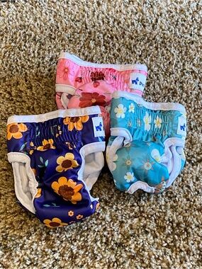 Washable Pet Soft Female Dog Diaper - Floral Pack (Blue, Pink, Purple)
